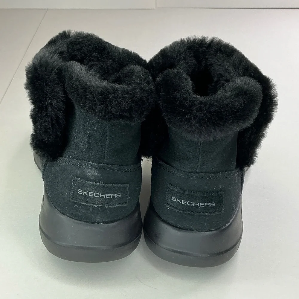 Skechers Black On-The-Go Joy Boots Kids Size 7 Suede Faux Fur 15501SA